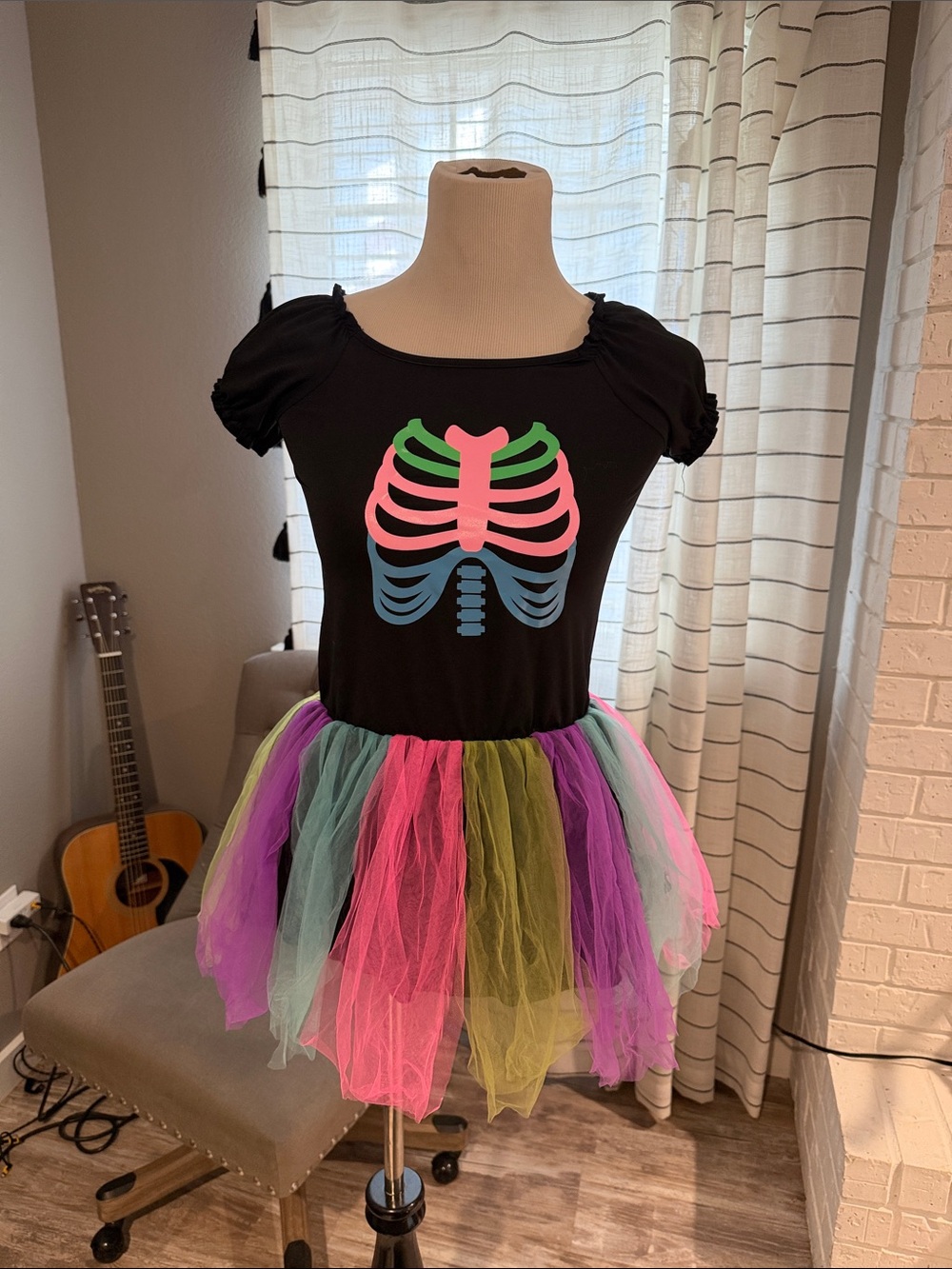 Girls Black Neon Skeleton Tutu Costume ( with leggings)
